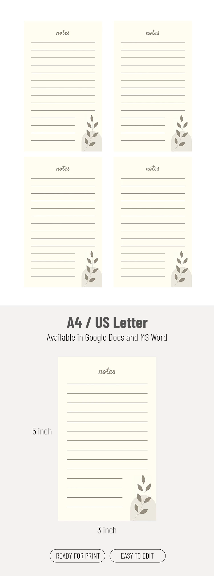 Preview of Note Card Template for Google Docs and Microsoft Word