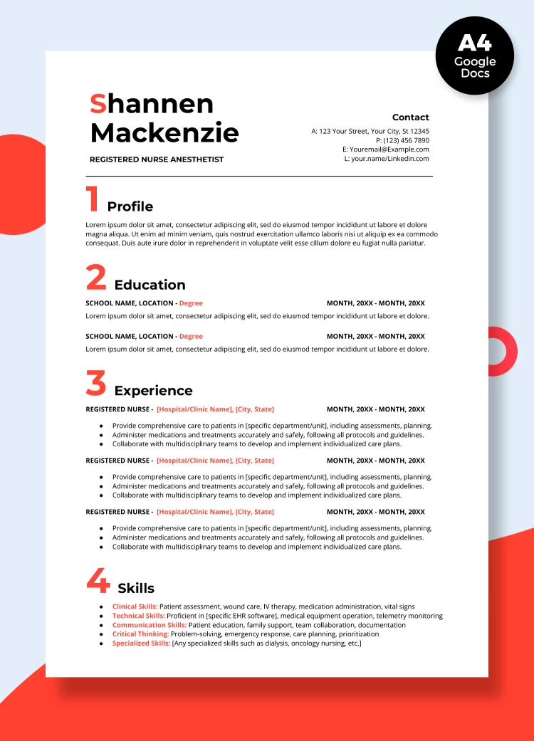 Nurse Resume - free Google Docs Template - 10068965