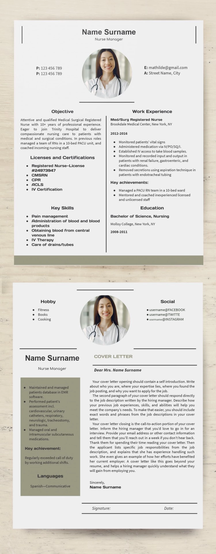 Currículum de enfermera - free Google Docs Template - 10061713