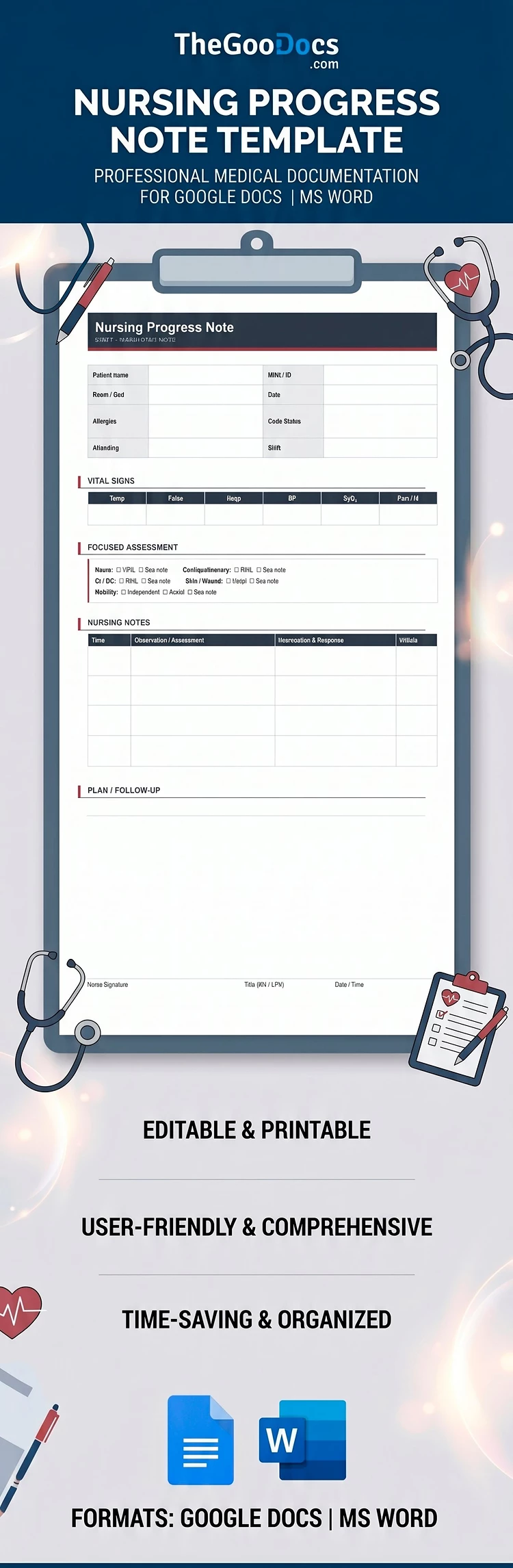Preview of Nursing Progress Note Template for Google Docs and Microsoft Word