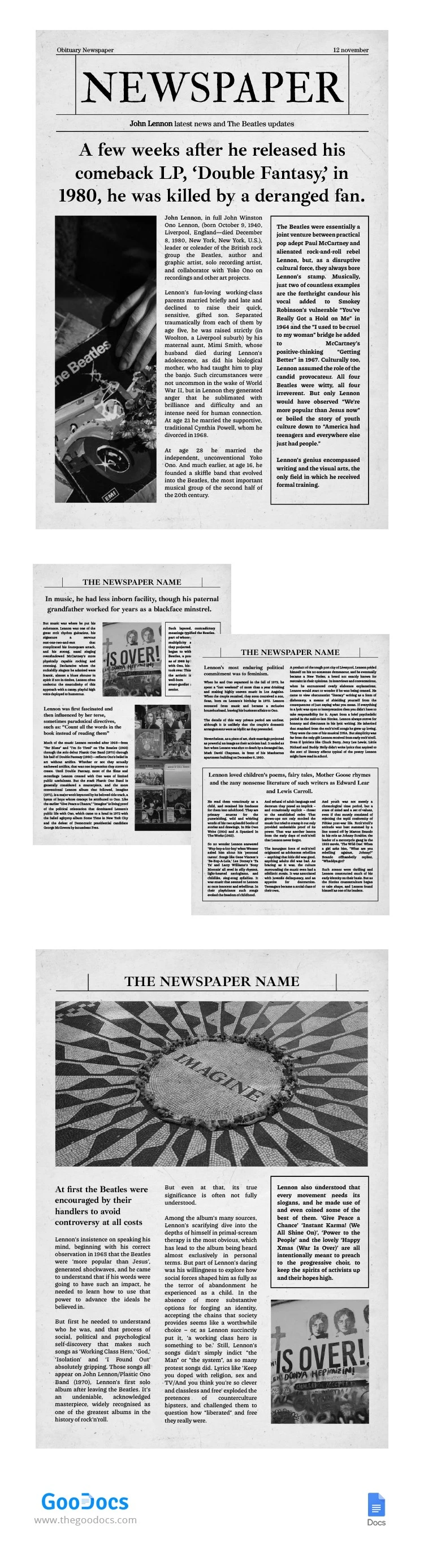 Vecchia necrologia di giornale grigio. - free Google Docs Template - 10064381