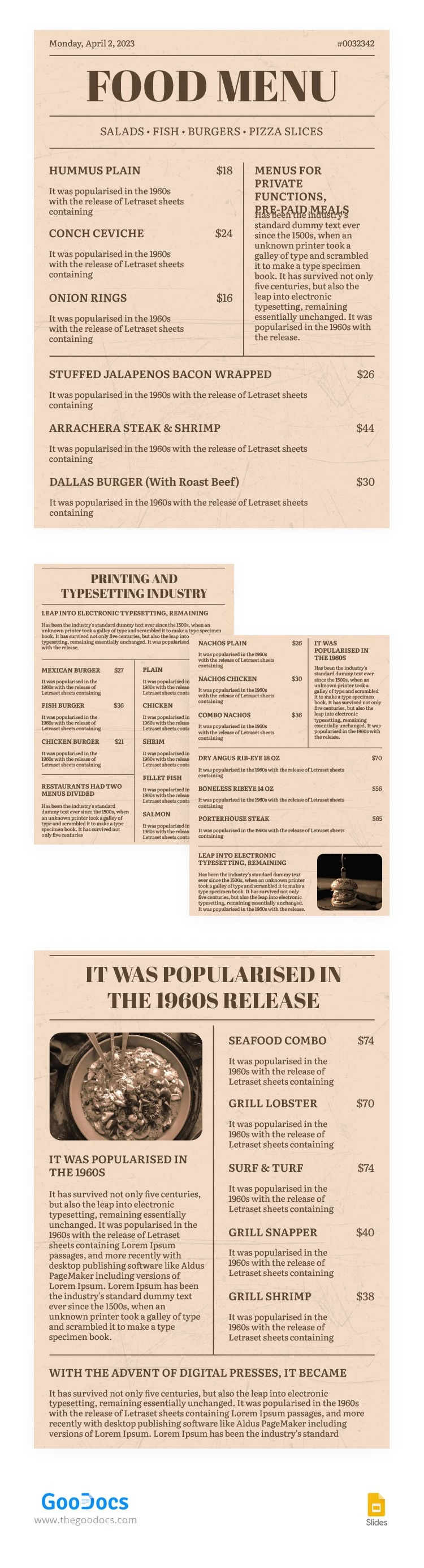 Vecchio menu del ristorante del giornale - free Google Docs Template - 10065250