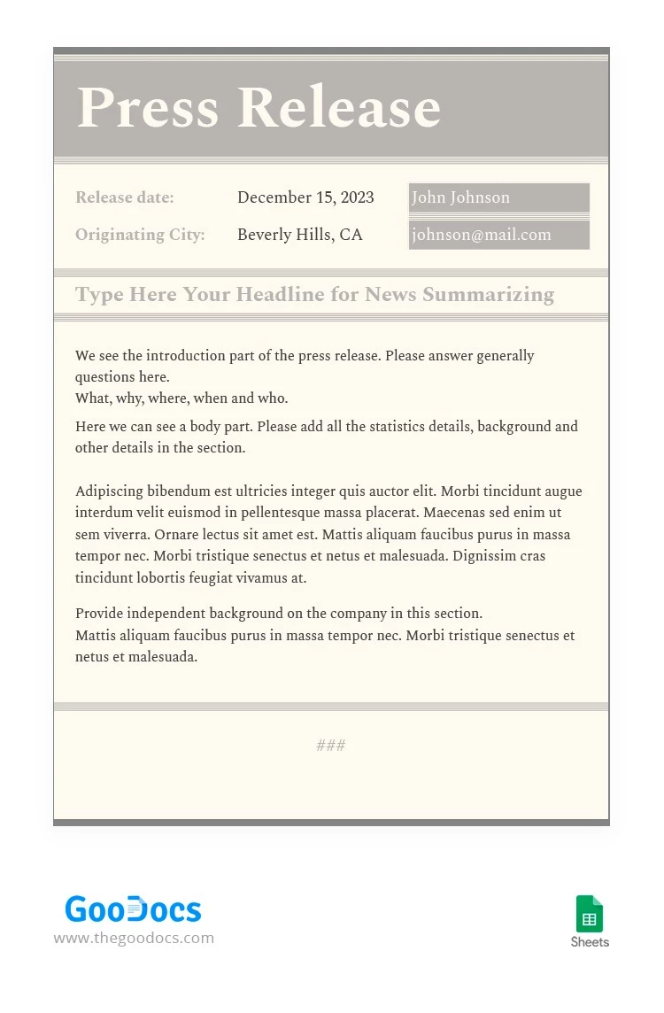 Old Style Press Release Template - free Google Docs Template - 10064119