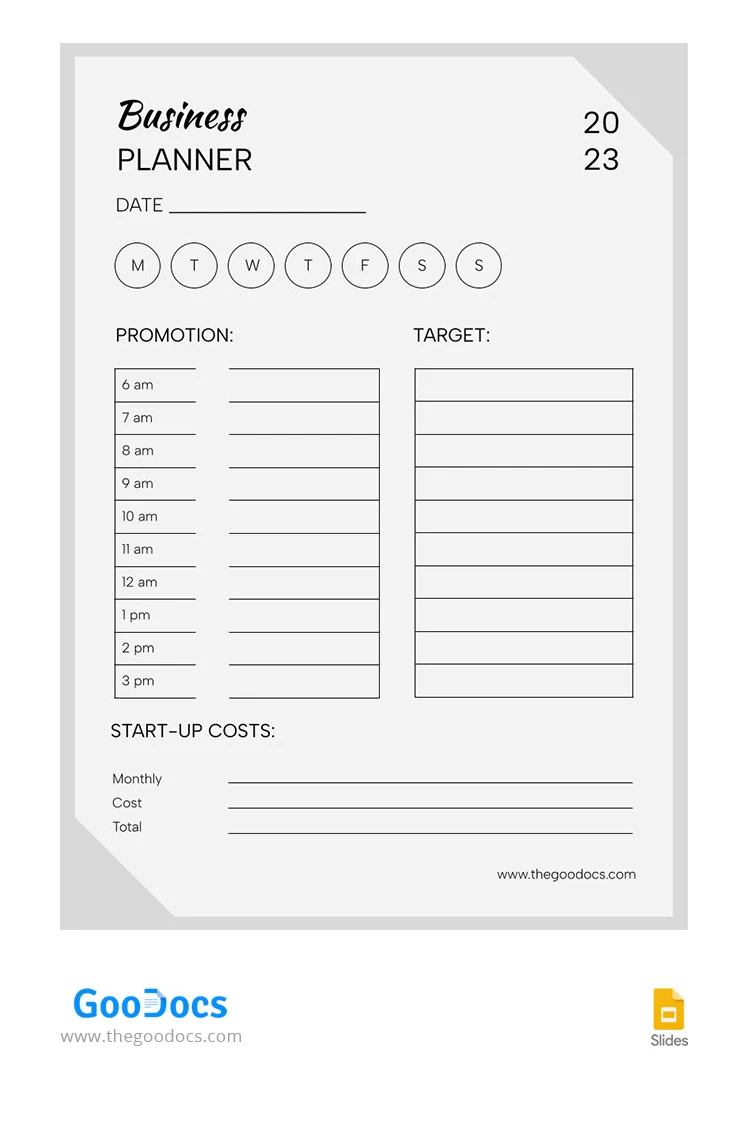 One-Page Black & White Business Planner - free Google Docs Template - 10066943