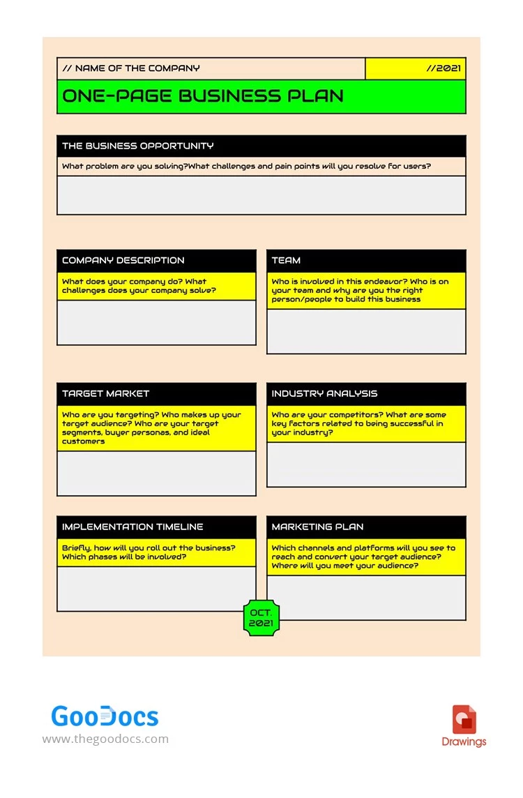 One Page Business Plan - free Google Docs Template - 10062420