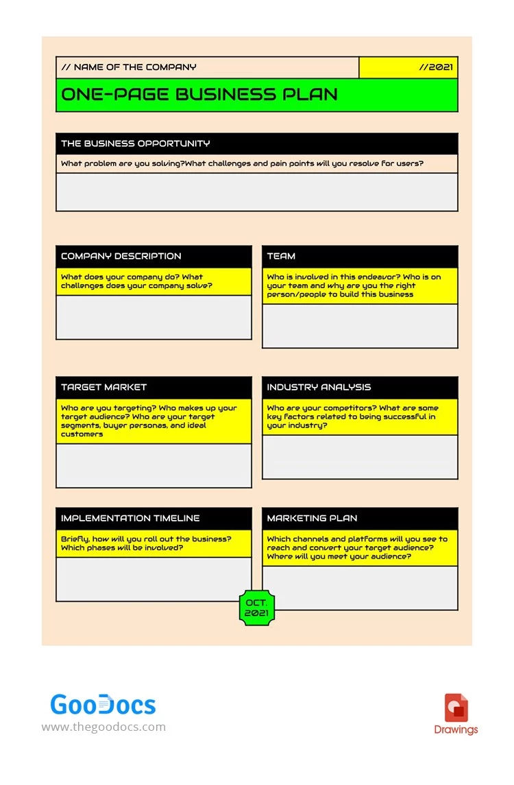 Plano de Negócios de Uma Página - free Google Docs Template - 10062420