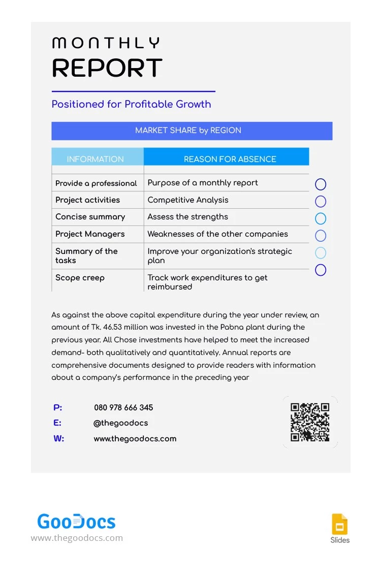 One-Page Monthly Report - free Google Docs Template - 10064442