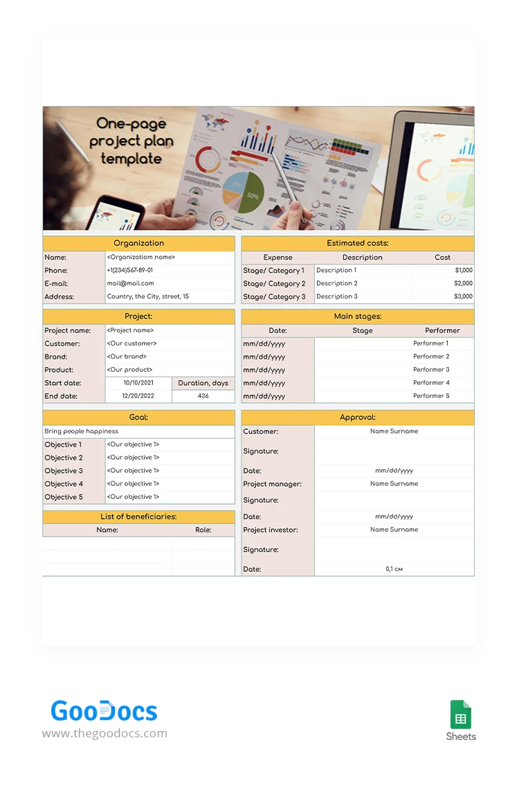 One Page Project Plan - free Google Docs Template - 10063039