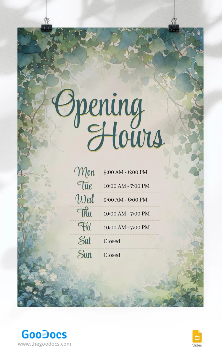 Opening Hours Schedule - free Google Docs Template - 10068242