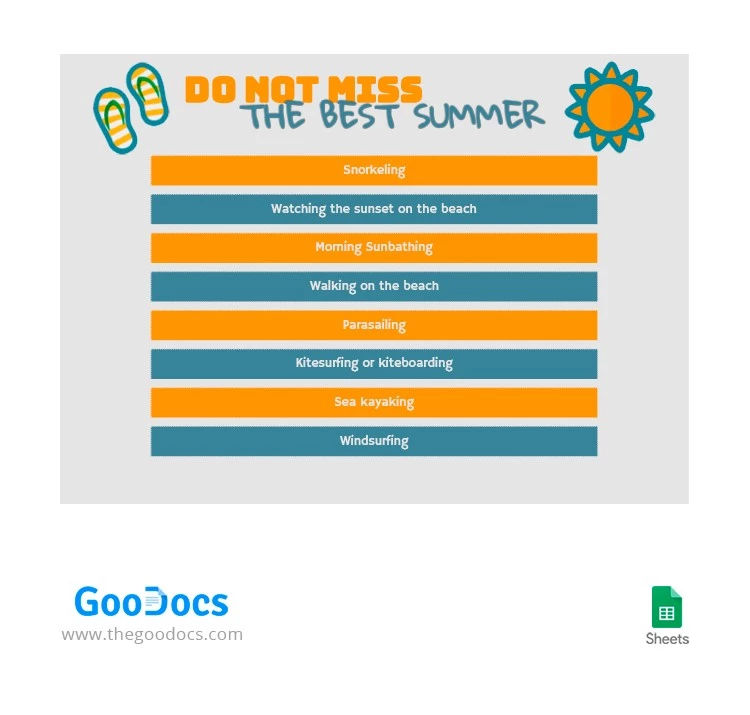 Notas de verano en naranja y azul. - free Google Docs Template - 10064359