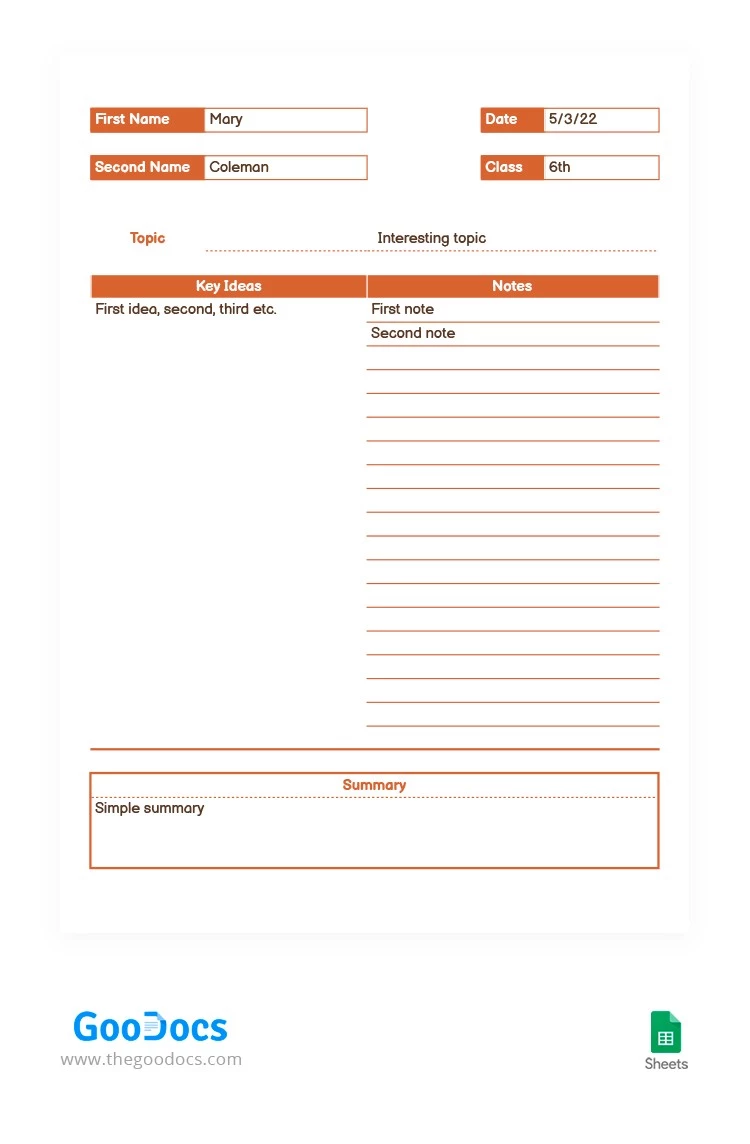 Notas simples naranja y marrón. - free Google Docs Template - 10063172