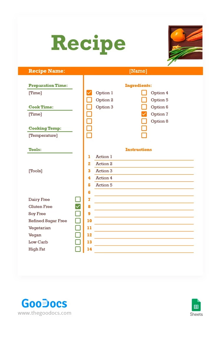 Orangen- und Grünes Rezept - free Google Docs Template - 10063111