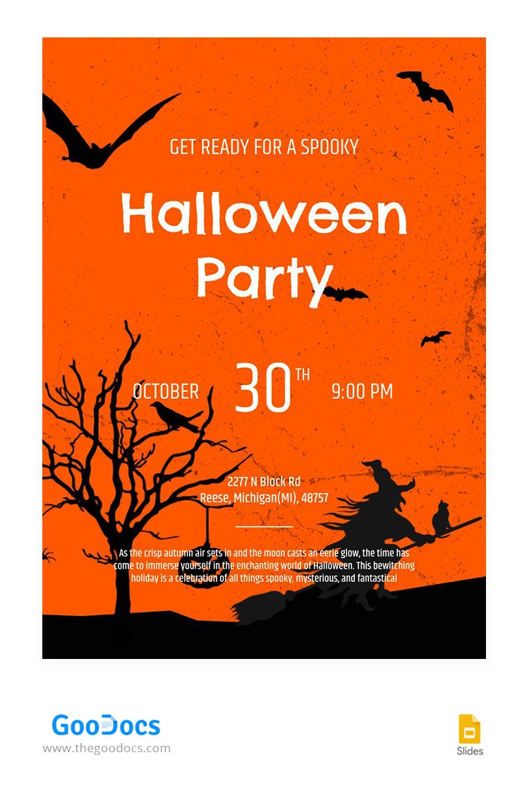 Convite sinistro para o Halloween cor Laranja - free Google Docs Template - 10066242