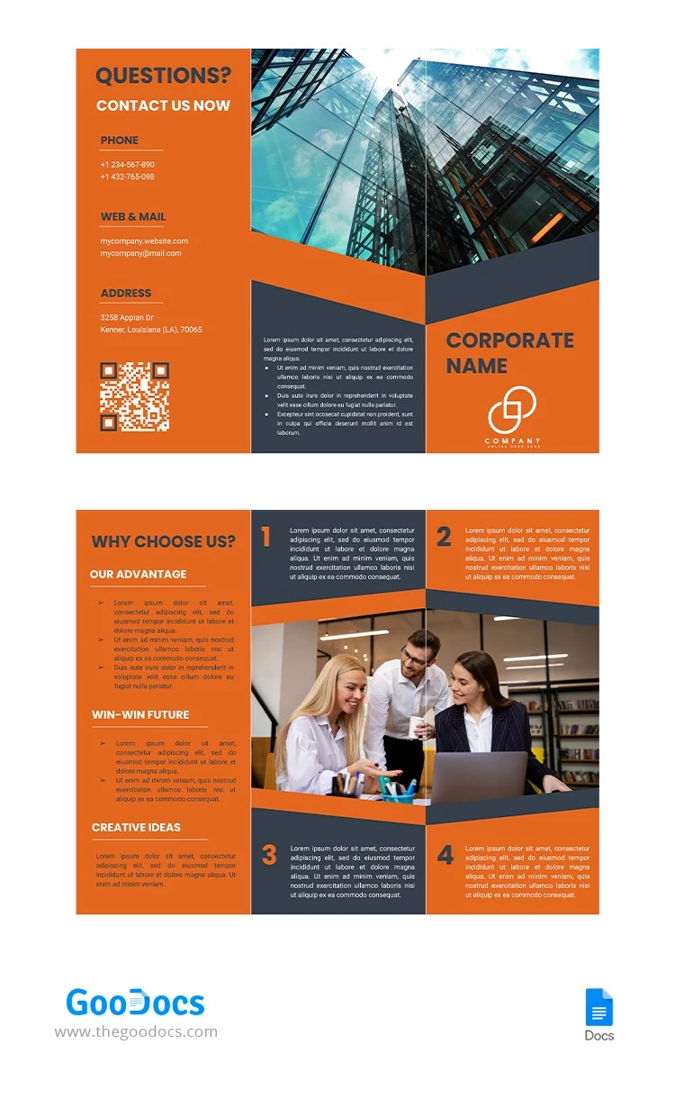 Brochure aziendale dell'azienda Arancione e Grigia - free Google Docs Template - 10064847