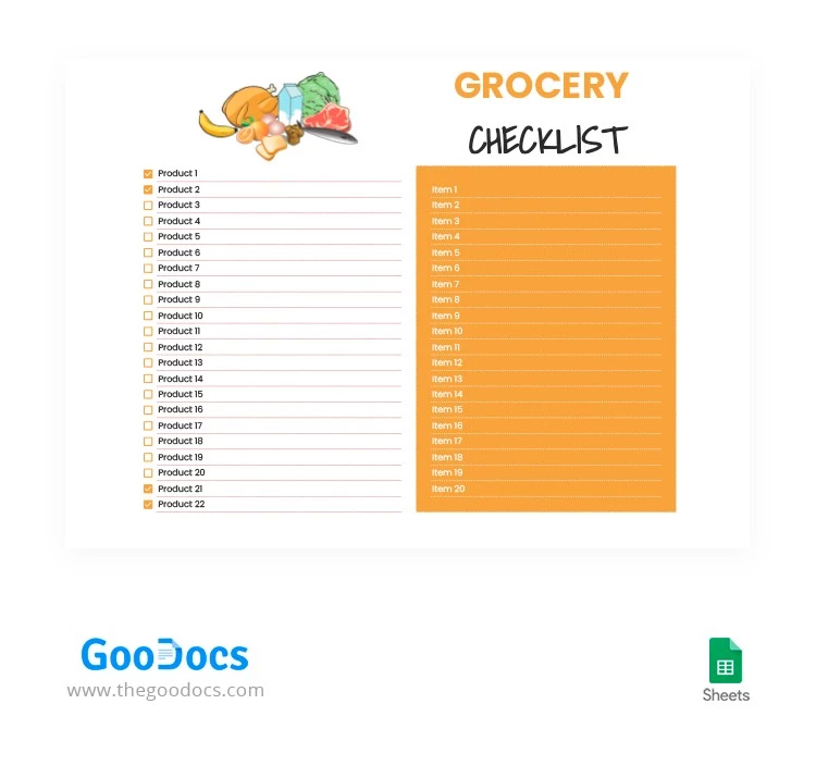 Lista della spesa di prodotti di alimentari arancioni - free Google Docs Template - 10063361