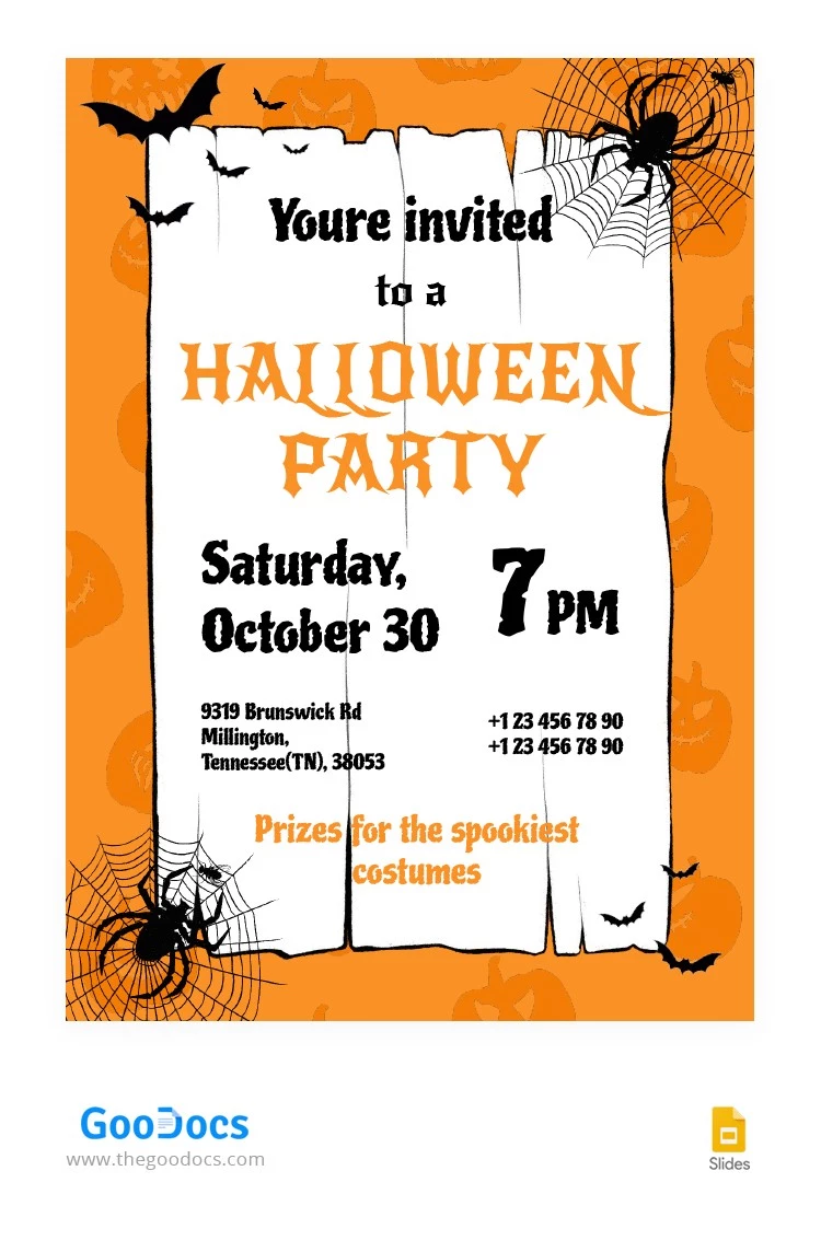 Orangene Einladung Halloween-Party - free Google Docs Template - 10064597