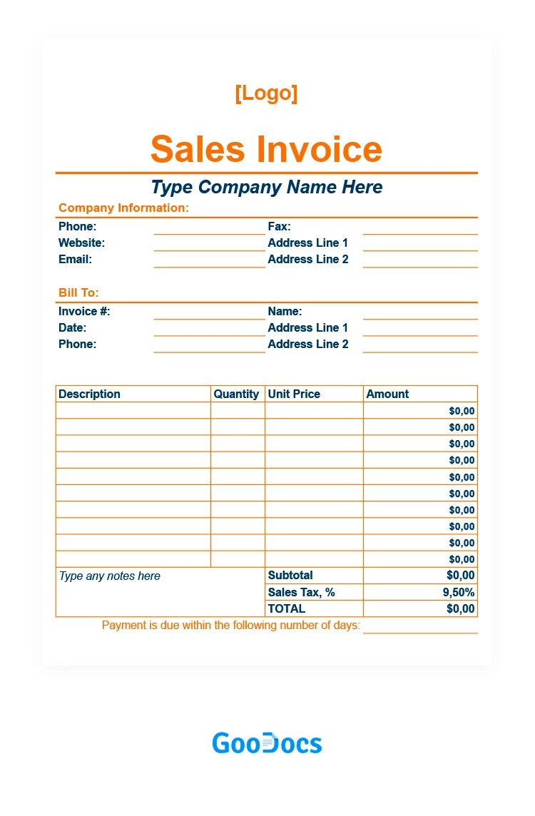 Orange Invoice - free Google Docs Template - 10061957