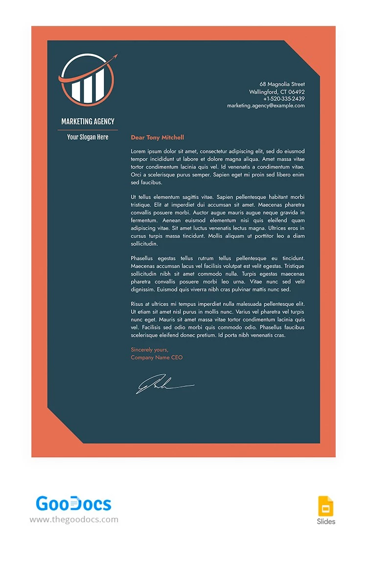 Orange Marketing Letterhead - free Google Docs Template - 10065134