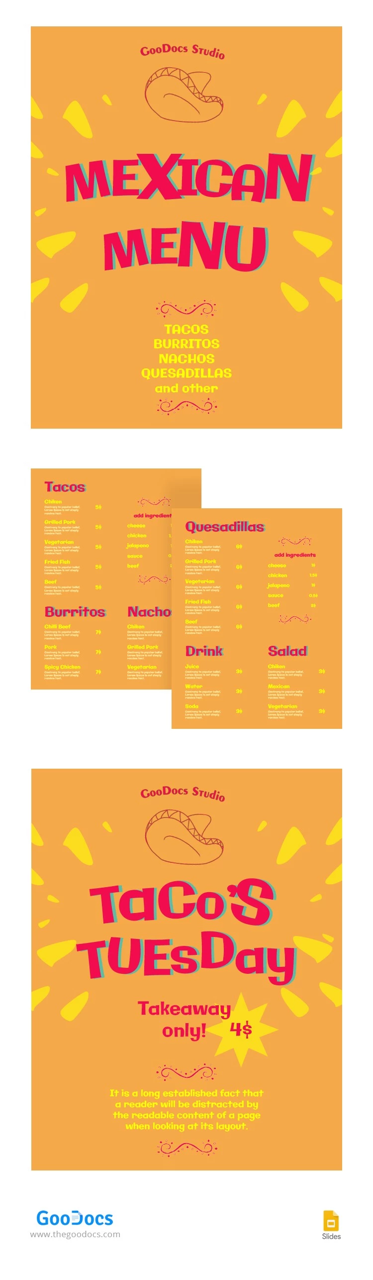 橙色墨西哥餐厅菜单 - free Google Docs Template - 10064711
