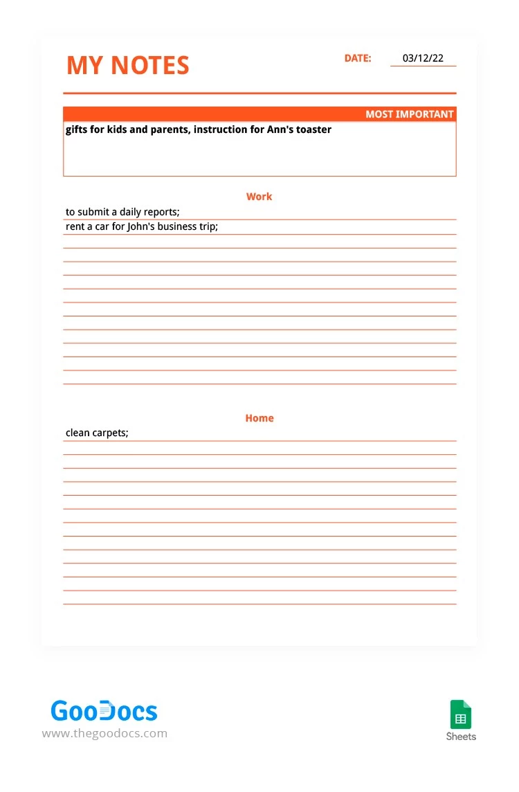 Notas pessoais da Orange. - free Google Docs Template - 10063140