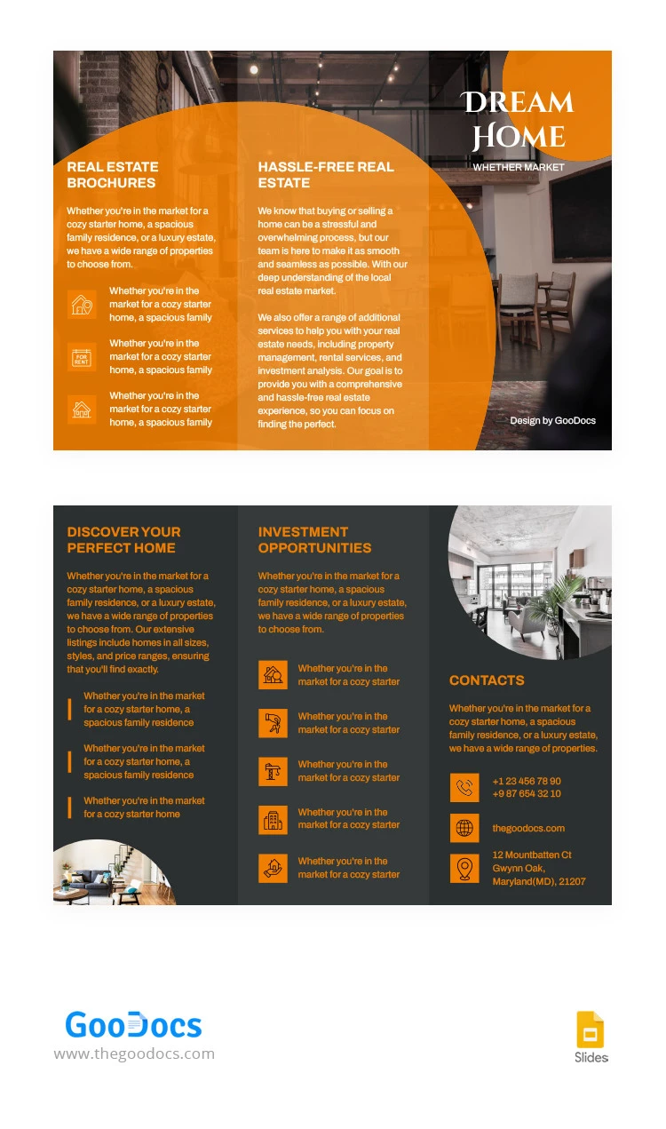 Brochure immobiliari arancioni. - free Google Docs Template - 10065575
