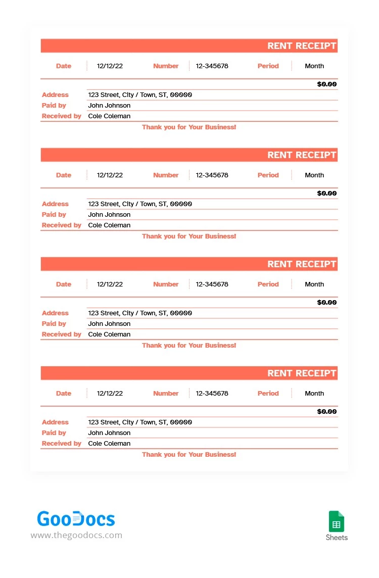 Orange Rent Receipt - free Google Docs Template - 10062859