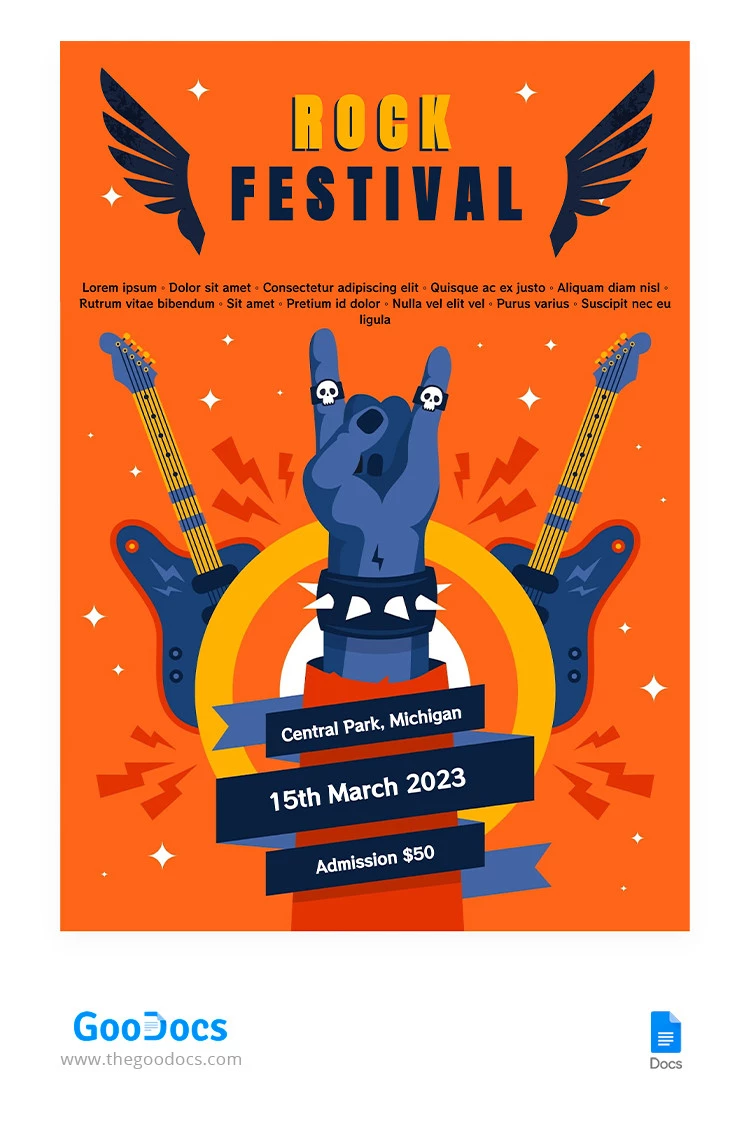 Folleto del Festival de Rock Naranja - free Google Docs Template - 10065386