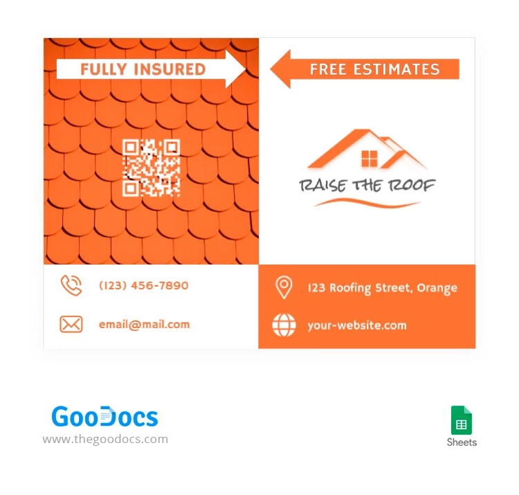 Carte de visite de l'entreprise Orange Roofing - free Google Docs Template - 10064301