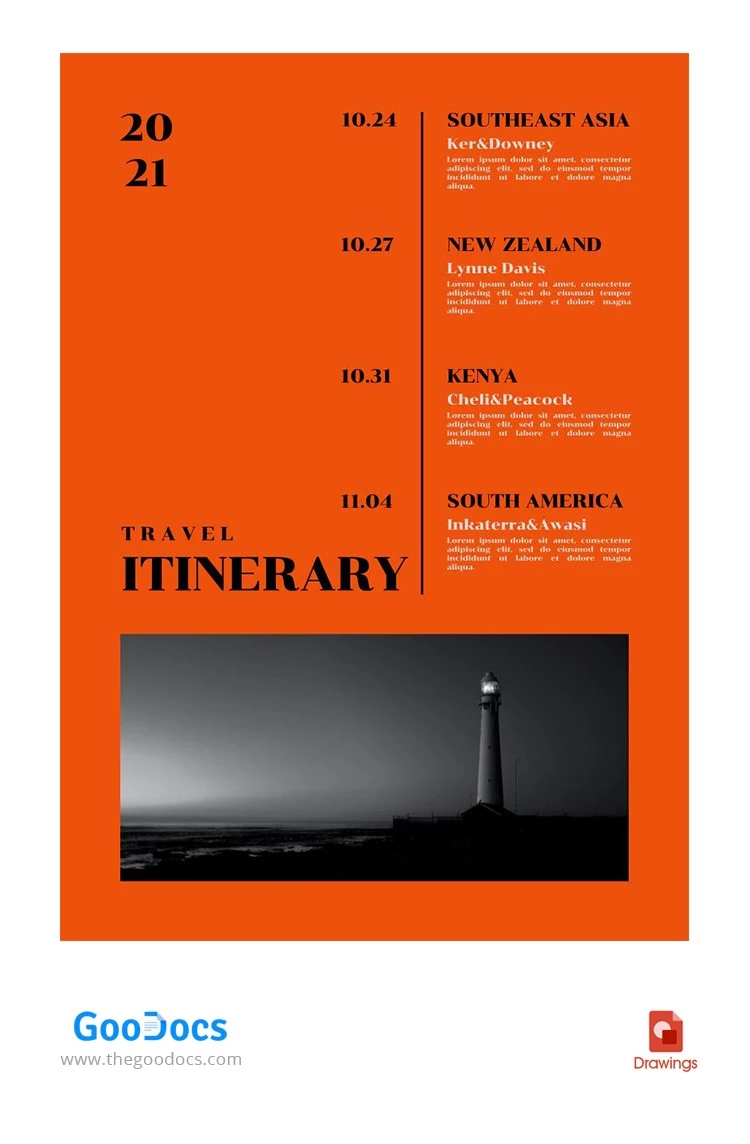 Orange Travel Itinerary - free Google Docs Template - 10062403