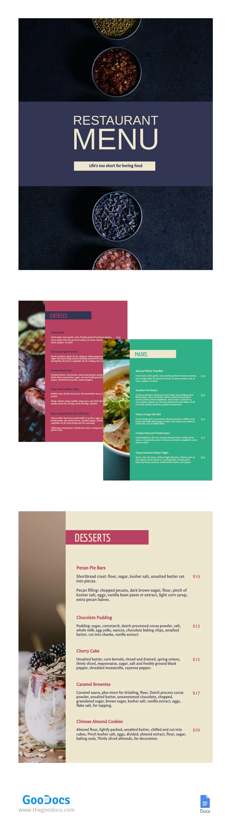 Menu de restaurant ordinaire - free Google Docs Template - 10063462