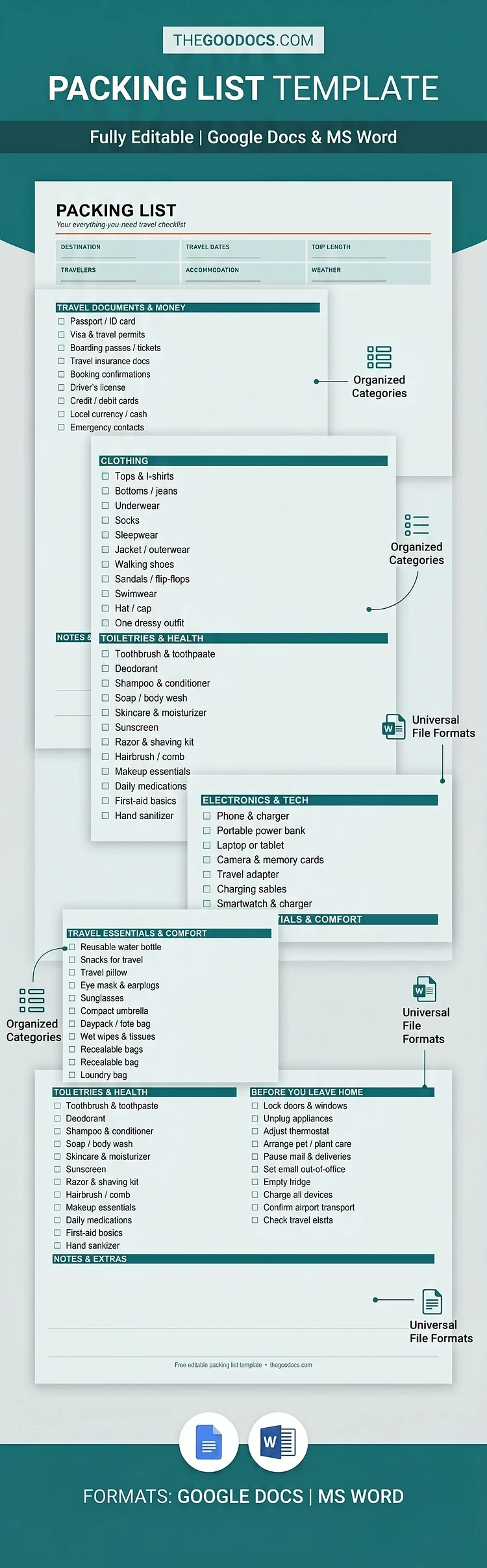 Vista previa de Plantilla de lista de empaque para Google Docs and Microsoft Word