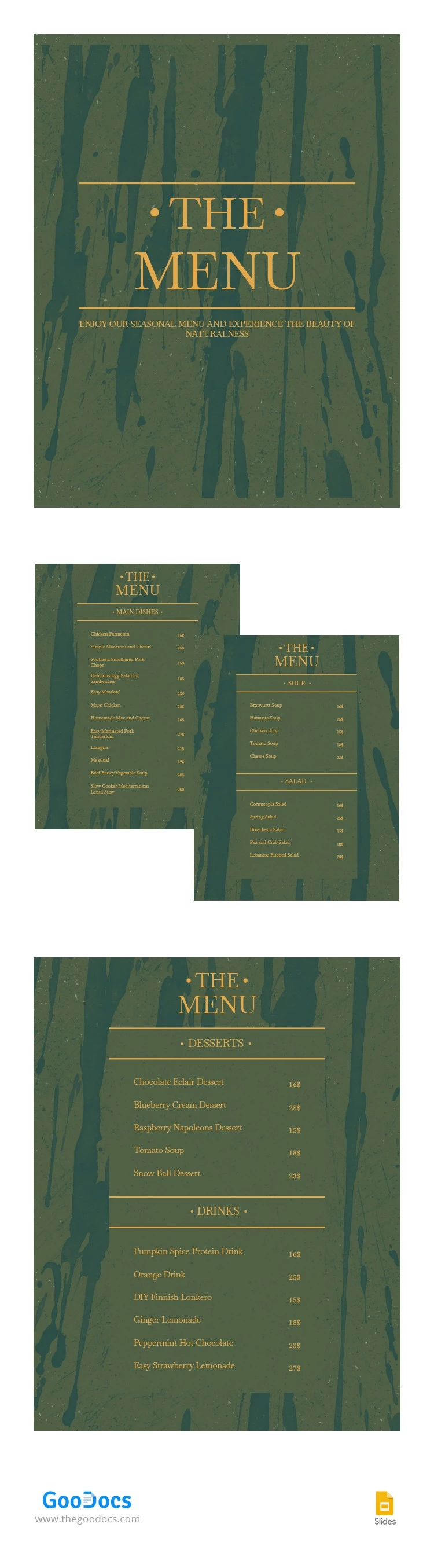 Menú del restaurante pintado de verde - free Google Docs Template - 10064060