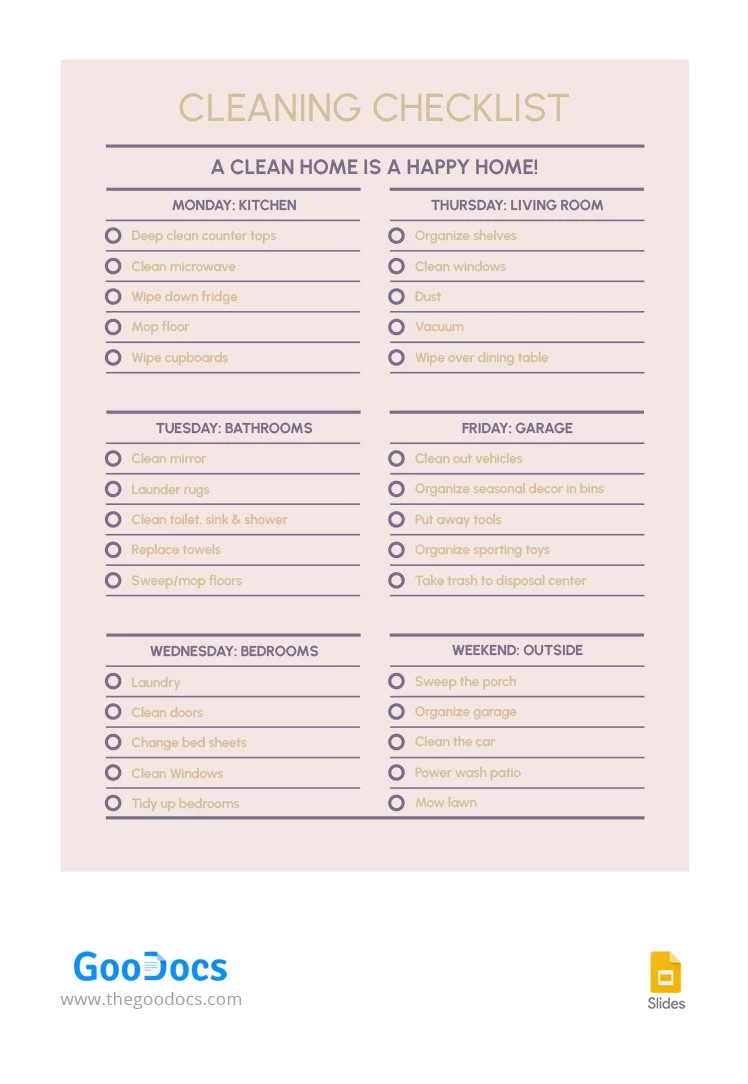 Pale-Purple Cleaning Checklist - free Google Docs Template - 10063830
