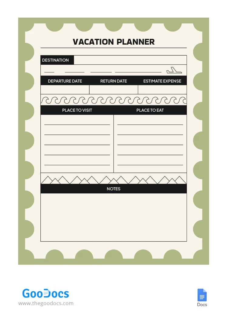Palm Green Vacation Planner - free Google Docs Template - 10064851