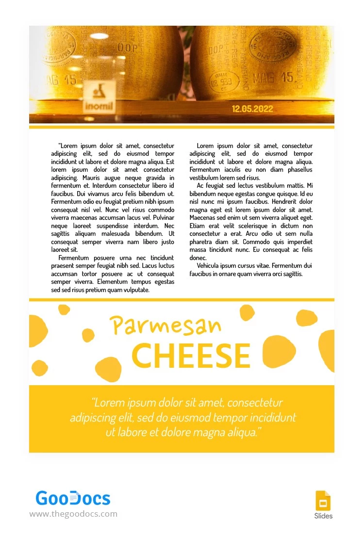 Article sur le fromage Parmesan. - free Google Docs Template - 10062831