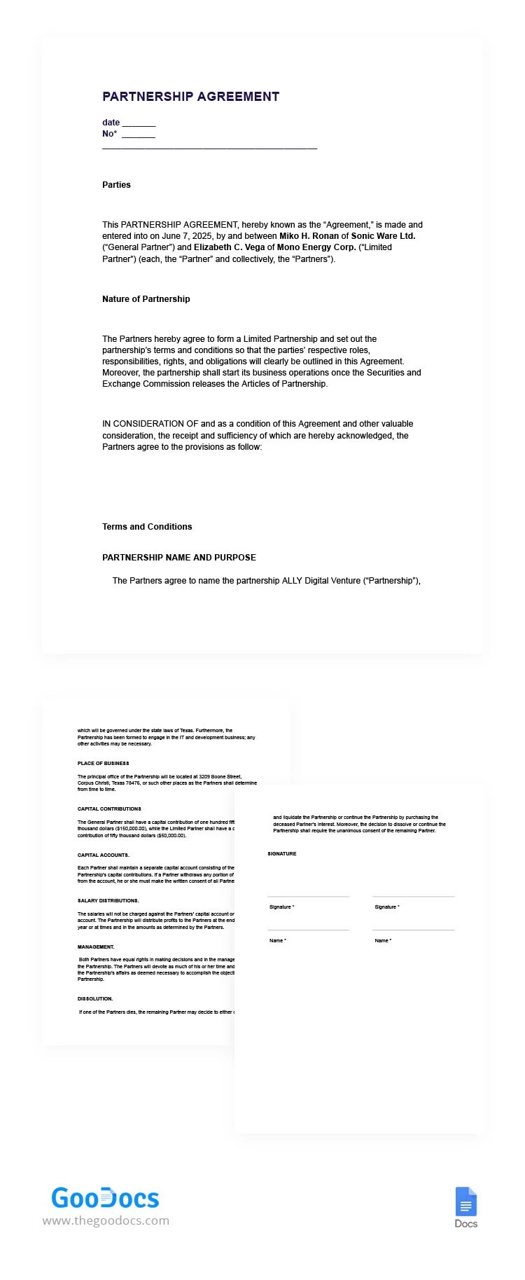 Partnerschaftsvereinbarung - free Google Docs Template - 10066039