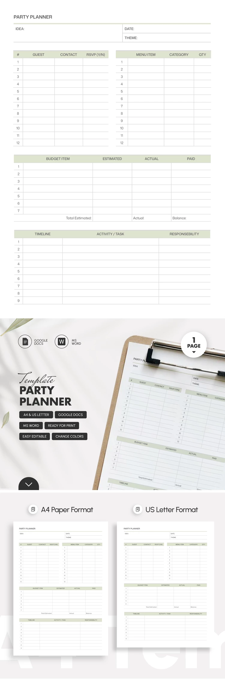 Vorschau von Party-Planer-Vorlage für Google Docs and Microsoft Word