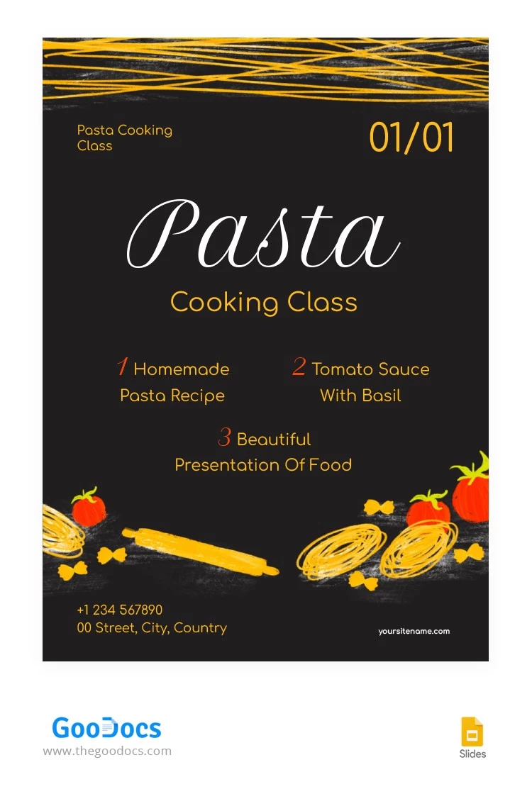 Aula de culinária de massas - Cartaz - free Google Docs Template - 10065969