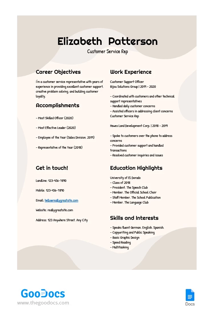CV Résumé Abstrait Pastel - free Google Docs Template - 10063810