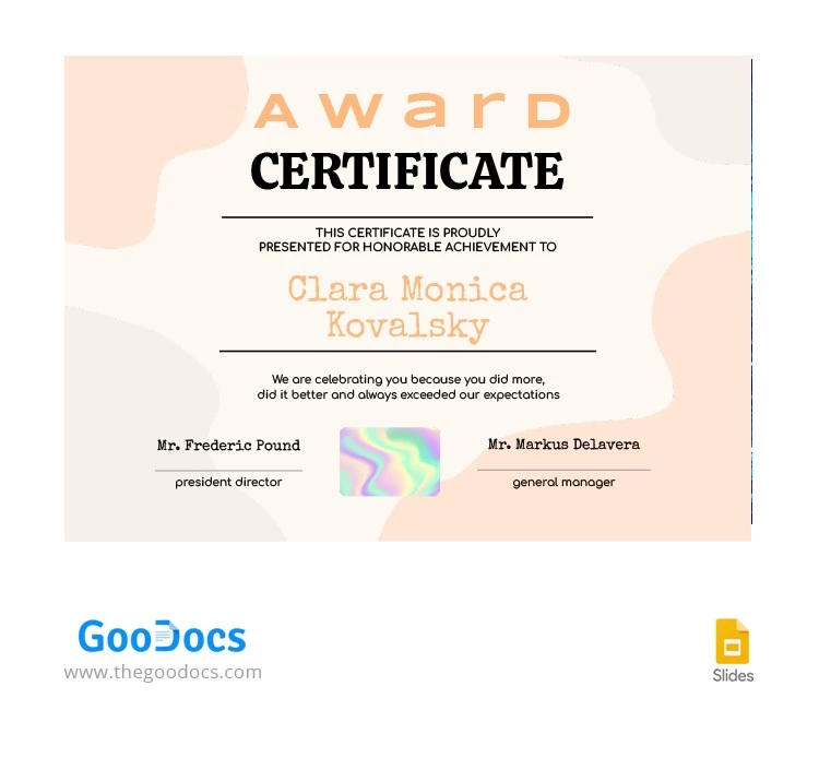 Certificat de prix pastel - free Google Docs Template - 10063457