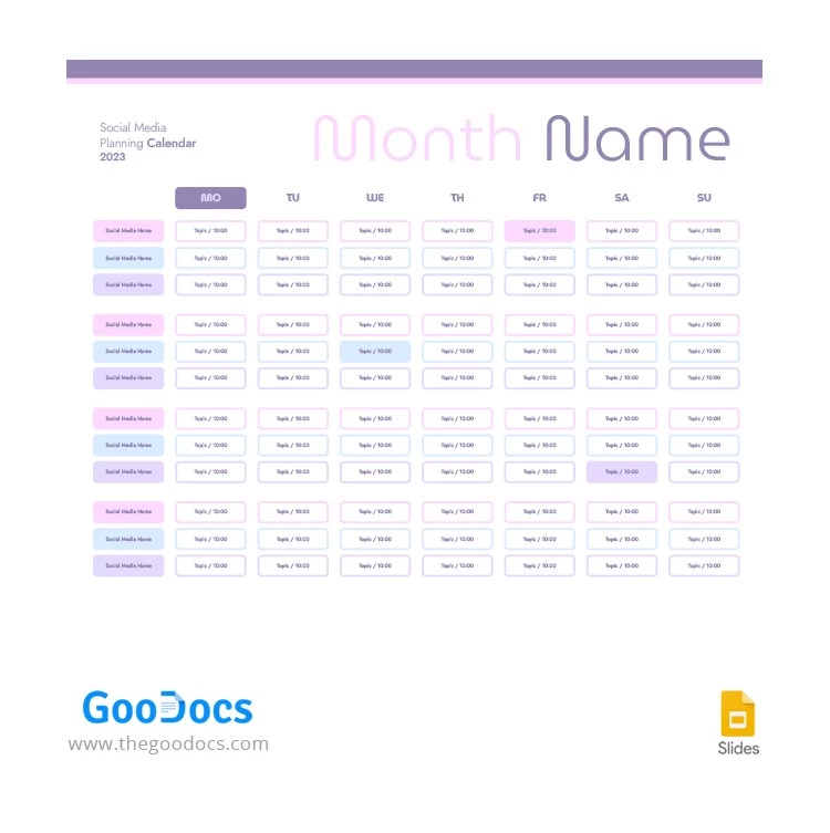 Calendário de Planejamento de Mídia Social para Pastel. - free Google Docs Template - 10065767