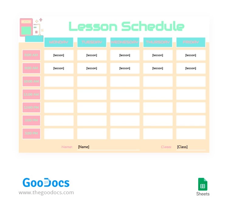 Pastel Colors Lesson Schedule - free Google Docs Template - 10062678