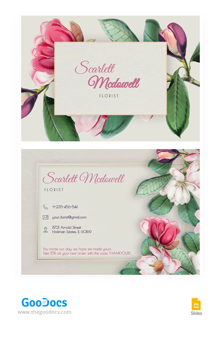 Cartão de visita da loja de flores Pastel. - free Google Docs Template - 10065538