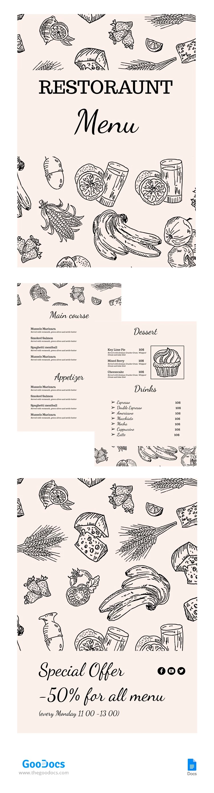 Pastel Food Menu - free Google Docs Template - 10064198