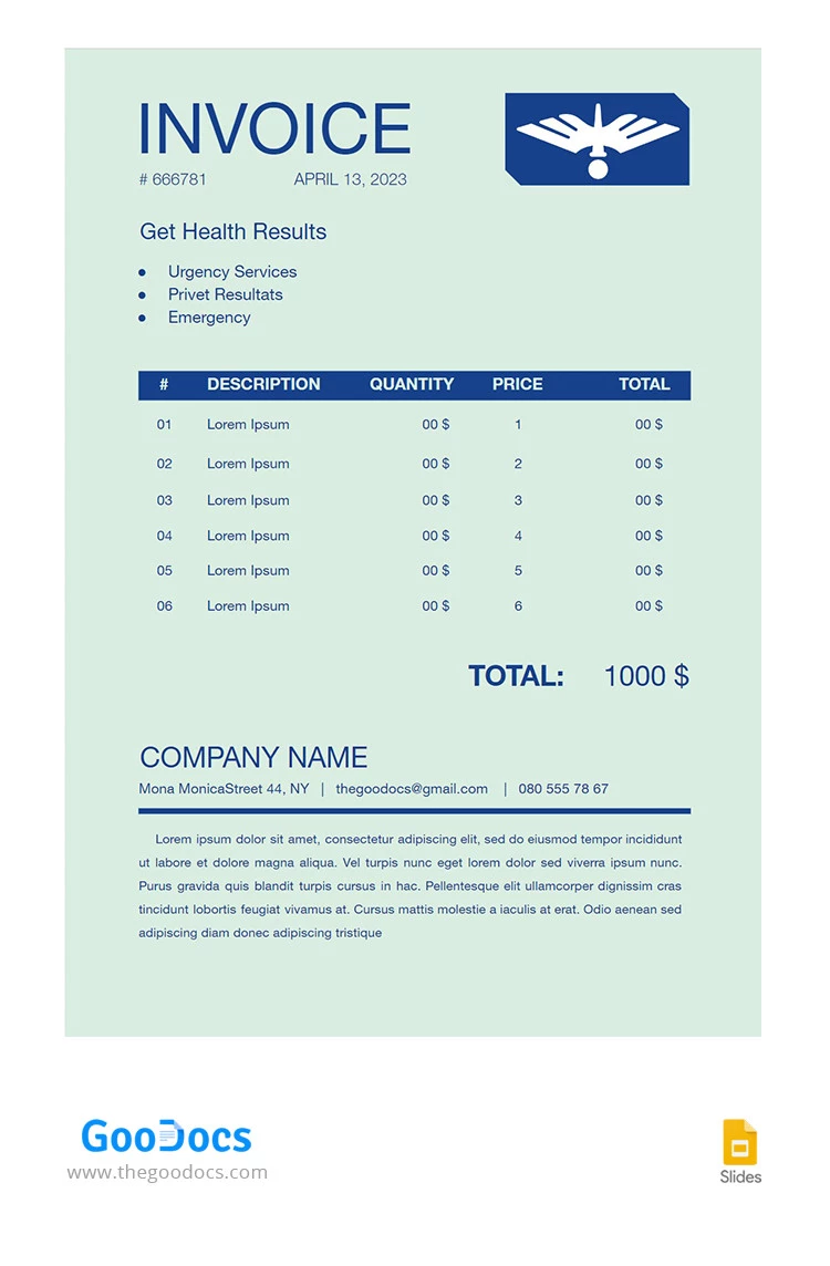 Pastel Medical Invoice - free Google Docs Template - 10065664