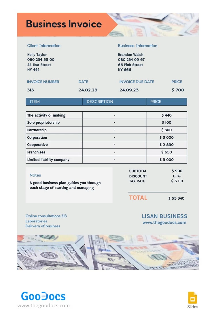 Fattura aziendale moderna in stile pastello - free Google Docs Template - 10064290