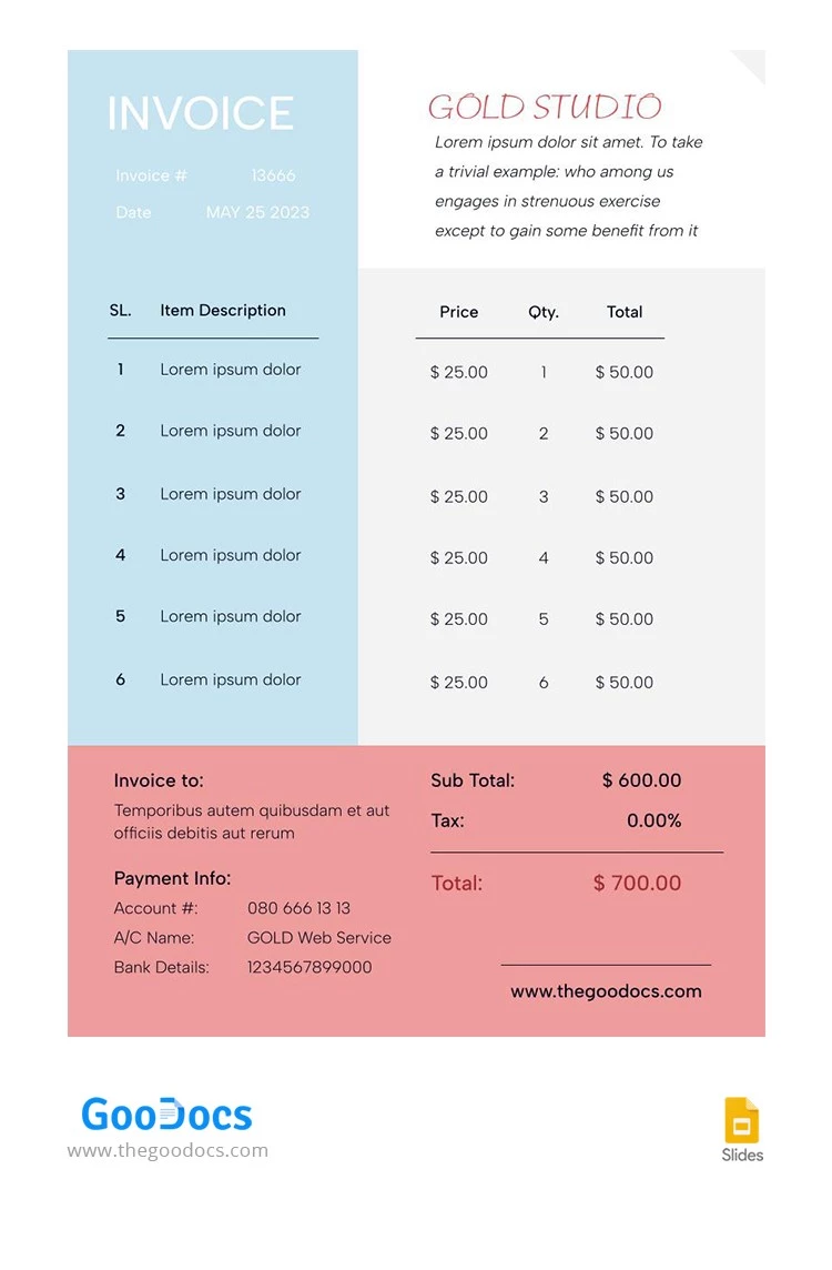 Pastel Studio Invoice - free Google Docs Template - 10065898