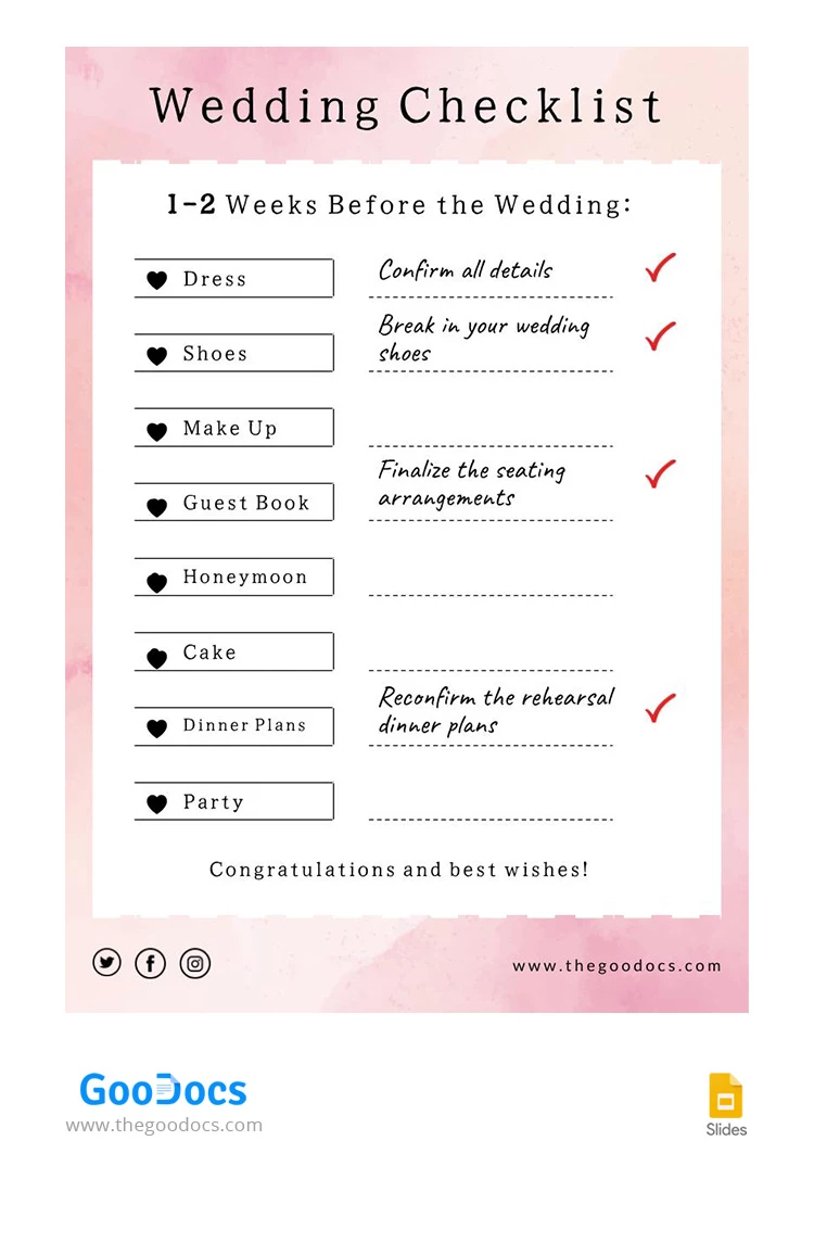 Checklist de mariage sur papier aquarelle pastel - free Google Docs Template - 10067371