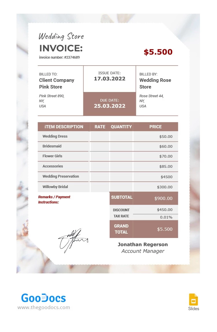 Pastel Wedding Invoice - free Google Docs Template - 10063405