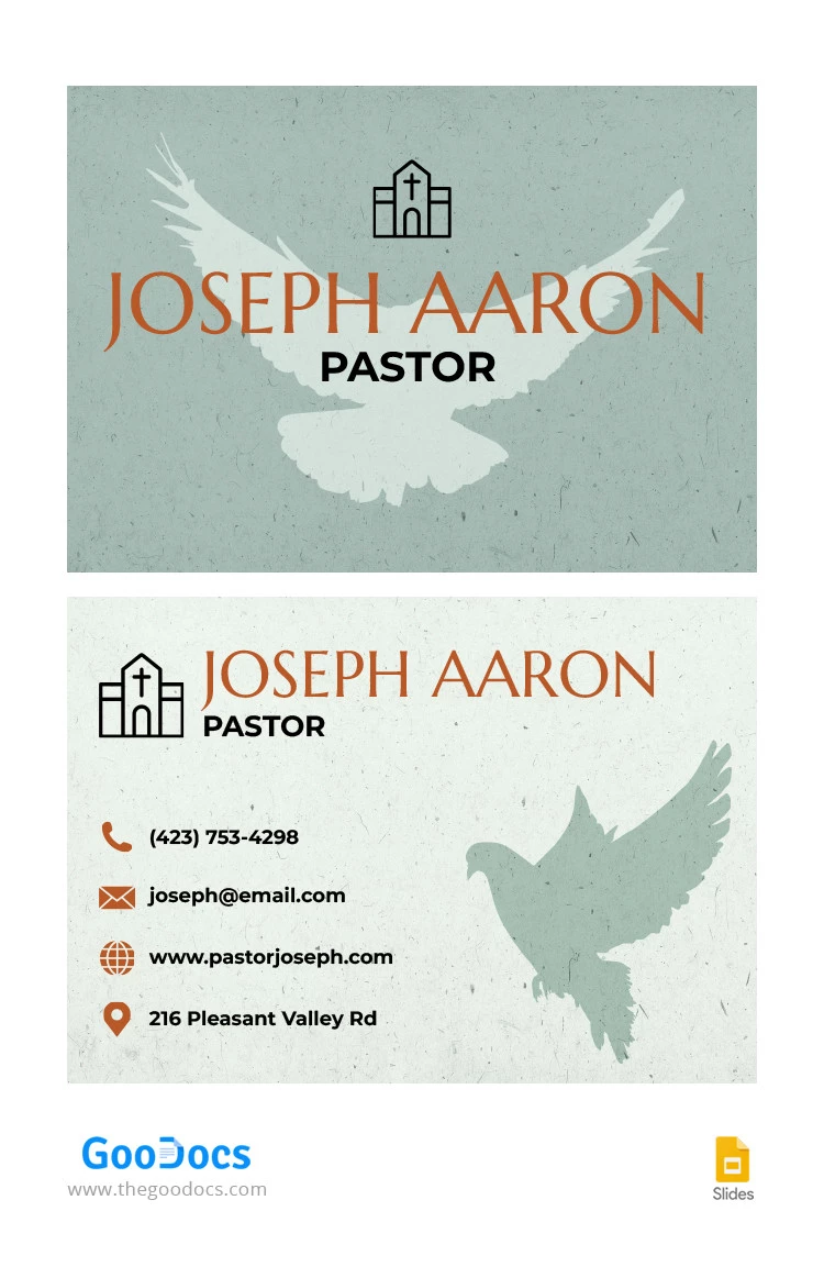 Free Pastor Business Card Template in Google Slides and Microsoft PowerPoint | thegoodocs.com